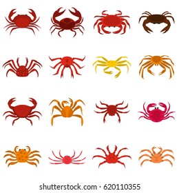 Various crab icons set in flat style isolated vector illustration