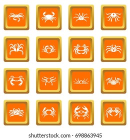 Various crab icons set in orange color isolated vector illustration for web and any design