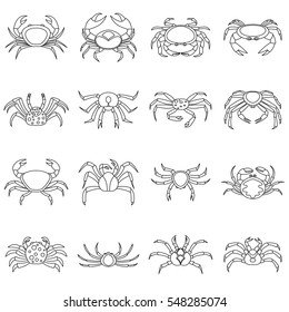 Various crab icons set. Outline illustration of 16 various crab vector icons for web