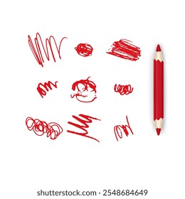 Various crayon or pencil drawn lines, curved strokes. Doodle grungy smears and rough crayon strokes