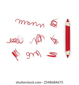 Various crayon or pencil drawn lines, curved strokes. Doodle grungy smears and rough crayon strokes