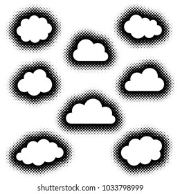 Various creative clouds icons collection vector halftone style