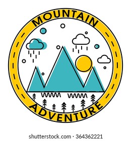 Various creative elements for Mountain Adventure concept on grey background.