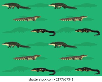 Various Crocodile Breeds Cartoon Seamless Wallpaper Background
