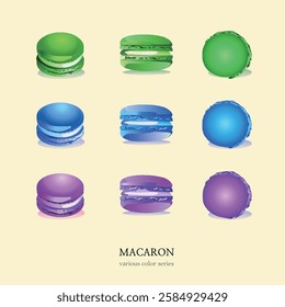 Various cross sections of colorful macarons