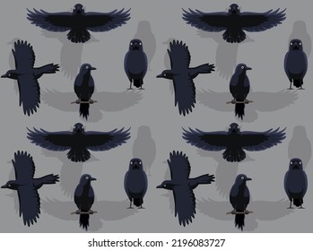 Various Crow Poses Cartoon Character Seamless Wallpaper Background
