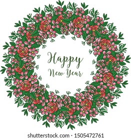 Various crowd of colorful flower frame, isolated on white backdrop, for design greeting card happy new year. Vector