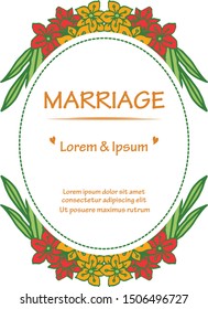 Various crowd of colorful wreath frame for abstract card of marriage. Vector