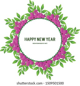 Various crowd of purple floral frame, for template of card happy new year. Vector