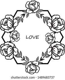 Various crowd of rose flower frame, for design beautiful card love. Vector