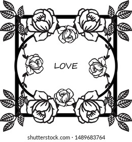 Various crowd of rose flower frame, for design beautiful card love. Vector