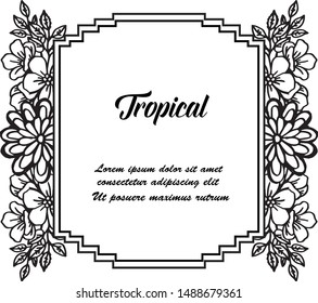 Various crowd of wreath frame, border flowers, for tropical card. Vector