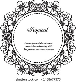 Various crowd of wreath frame, border flowers, for tropical card. Vector