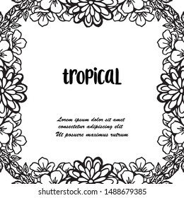 Various crowd of wreath frame, border flowers, for tropical card. Vector