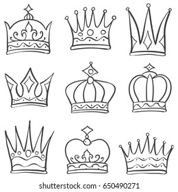 Various crown sketch doodle set