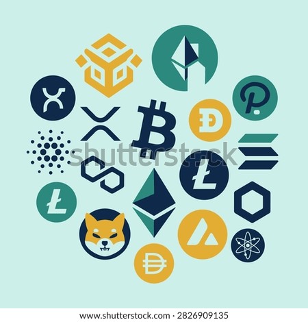 Various crypto currency symbols arranged in a circular pattern