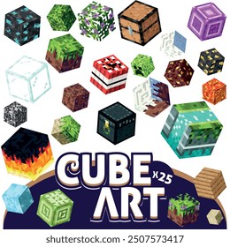 various cubes decorated in pixel style