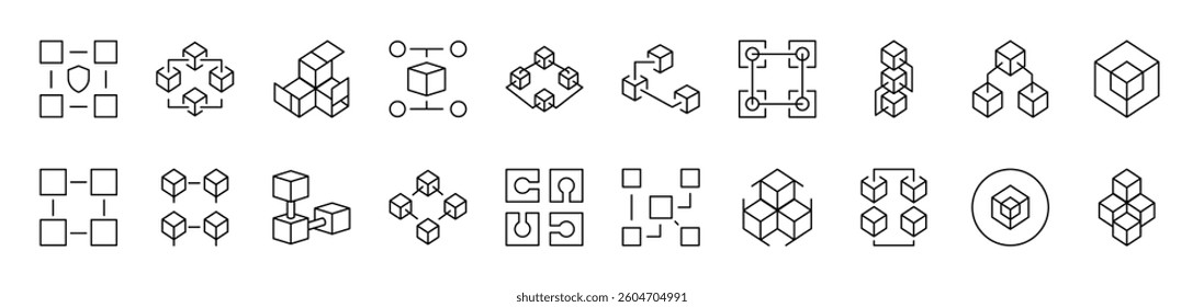 Various Cubes Related Image Collection. Editable Stroke. Perfect for Infographics, Articles, Books, Flyers, Banners