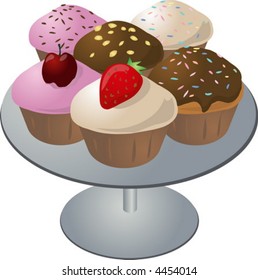 Verschiedene Cupcakes auf einer servierten isometrischen Abbildung