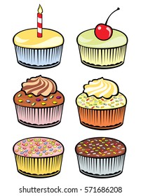 Various cupcakes cartoon