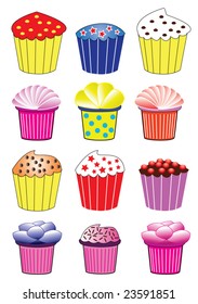 various cupcakes set
