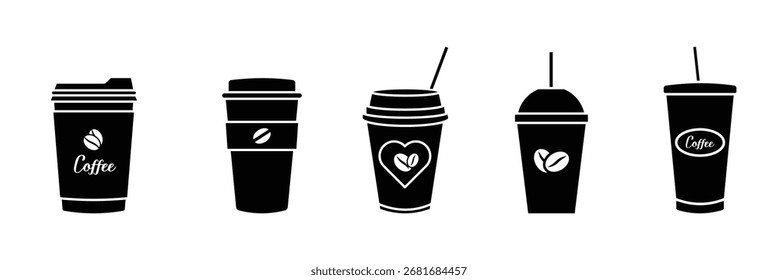 
  Várias xícaras de café. Conjunto de ícone de xícara de papel de café. Xícara de café descartável. Ícone de xícara de café com estilo diferente. eps 10