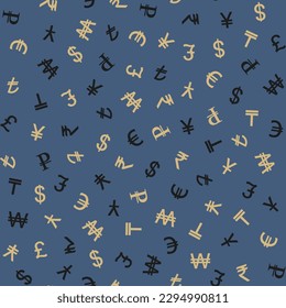 Various currencies signs seamless pattern. Business vector Background.