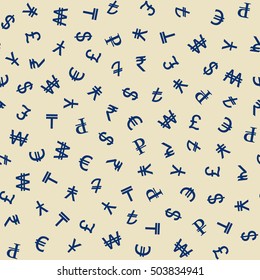 Various currencies signs seamless pattern. Business Seamless Pattern Background.