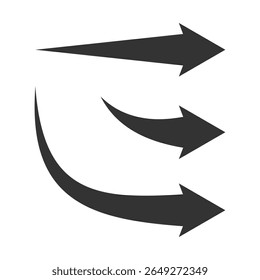 Vários ícone de seta curva conjunto de vetores. Setas pretas planas isoladas em branco. Símbolo de navegação de movimento de direção. Ícones minimalistas para infográfico de negócios, marketing, apresentação, interface digital
