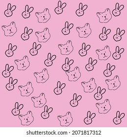 various cute cat and rabbit seamless patterns