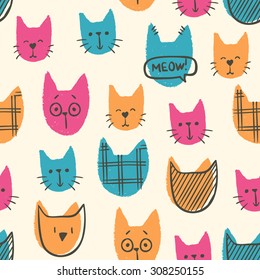 various cute colorful cats seamless pattern