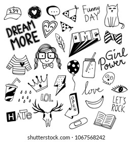 various cute doodle isolated on white 