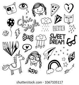 Various Cute Doodles Isolated On White Stock Vector (Royalty Free ...