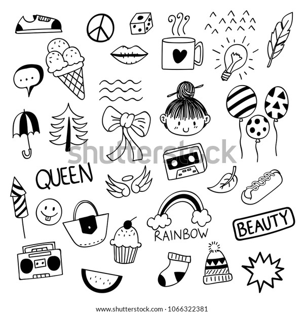 Various Cute Doodles Isolated On White Stock Vector (Royalty Free ...