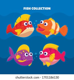 Various cute fishes collection, vector illustration.