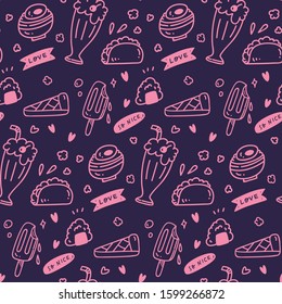 Various Cute Food and Drink Seamless Background
