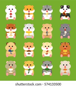 various cute hamster character vector illustration flat design