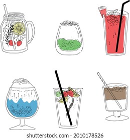 Various cute hand-painted summer drinks