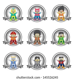 various cute hero boy retro badge