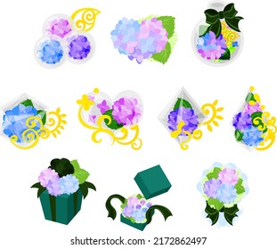 The various cute hydrangea icons such as jewel and herbarium and crystal and gift, bouquet and arrangement