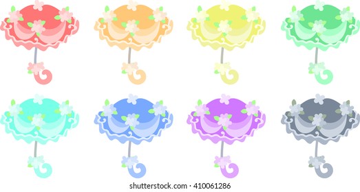 The various cute icons of umbrella
