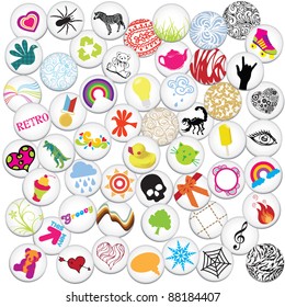 Various cute pin badges