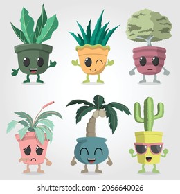 various cute plants chatacter with a lot of expression