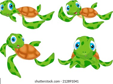 Various Cute Sea Turtle Cartoon 