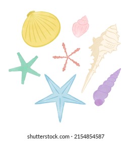 Diversos conjuntos de ilustraciones de conchas marinas lindas