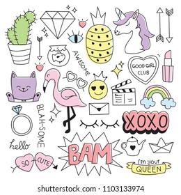 Various cute things in doodle style vector illustration