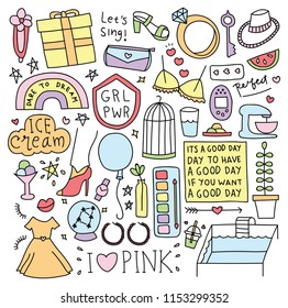 Various cute things in doodle style vector illustration
