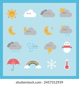 Various and cute weather character illustrations