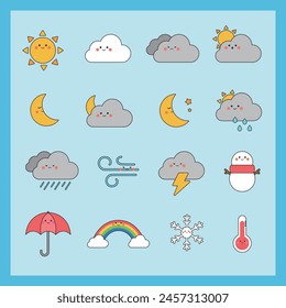 Various and cute weather character illustrations