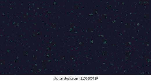 Various Dark Colorful Randomly Placed, Sized and Oriented Green Letters Pattern - Texture, Background, Design Element in Editable Vector Format